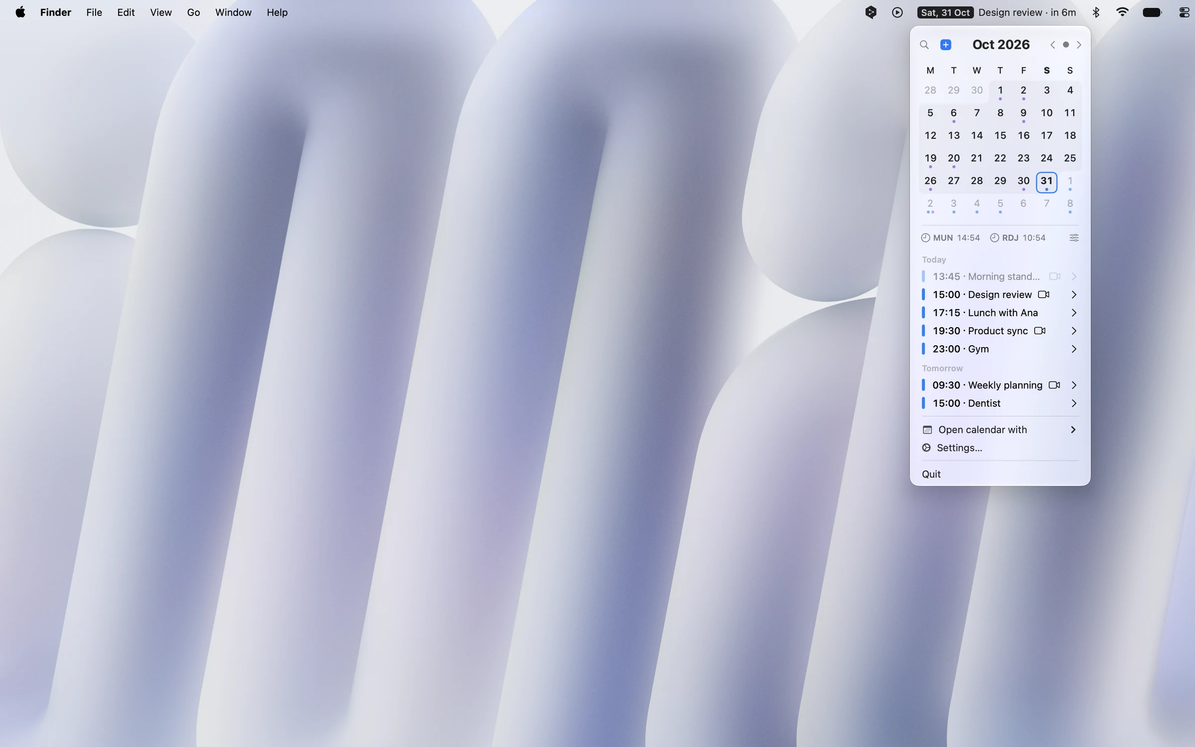 O menu do Termin aberto na barra de menus do Mac